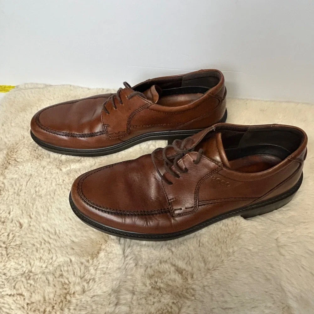 ECCO Mens Brown Leather Moc Toe Derby Dress Shoes Size 45 US 11-11.5‎